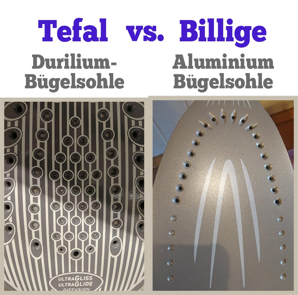 Tefal Durilium Bügelsohle vs. billige Aluminium Sohle